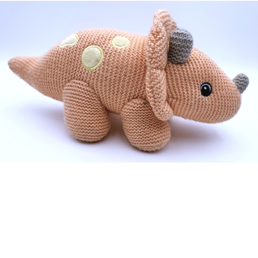 Walmart Spark-Create-Imagine Knitted Triceratops Dinosaur Plush RATTLE Peach 13"